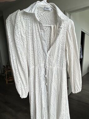 KAI White Eyelet Long-Sleeve Midi Dress